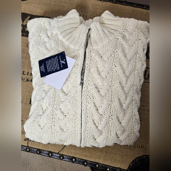 NWT Lands End Chunky Cable Knit Sweater Cream Long Sleeve 2Way Zipper Size XL - Picture 1 of 7